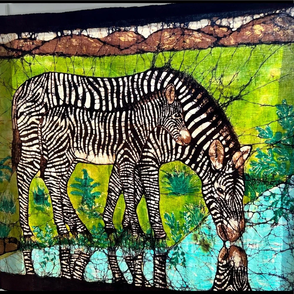 VTG Batik Wall Hanging Hand Dyed Textile Art Boho Global World Decor Africa